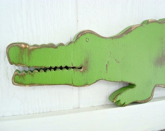 wood crocodile or alligator wall art swamp green or pick your color