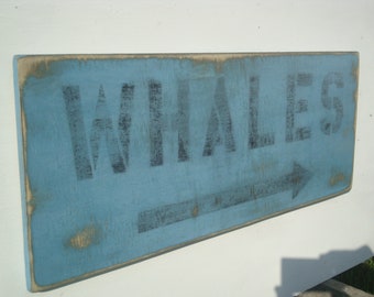 WHALES more rustic wood wall art sign