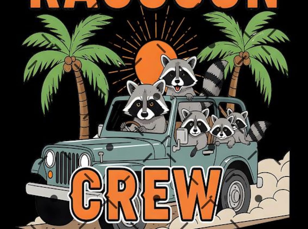 Kid Crew Raccon Raccoon Crew PSD PNG – Cute Raccoons in Jeep Summer Beach Clipart ...