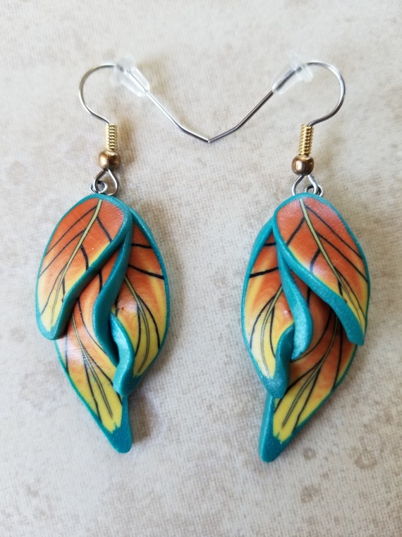 polymer clay leaf earrings nature earrings unique one of a Etsy