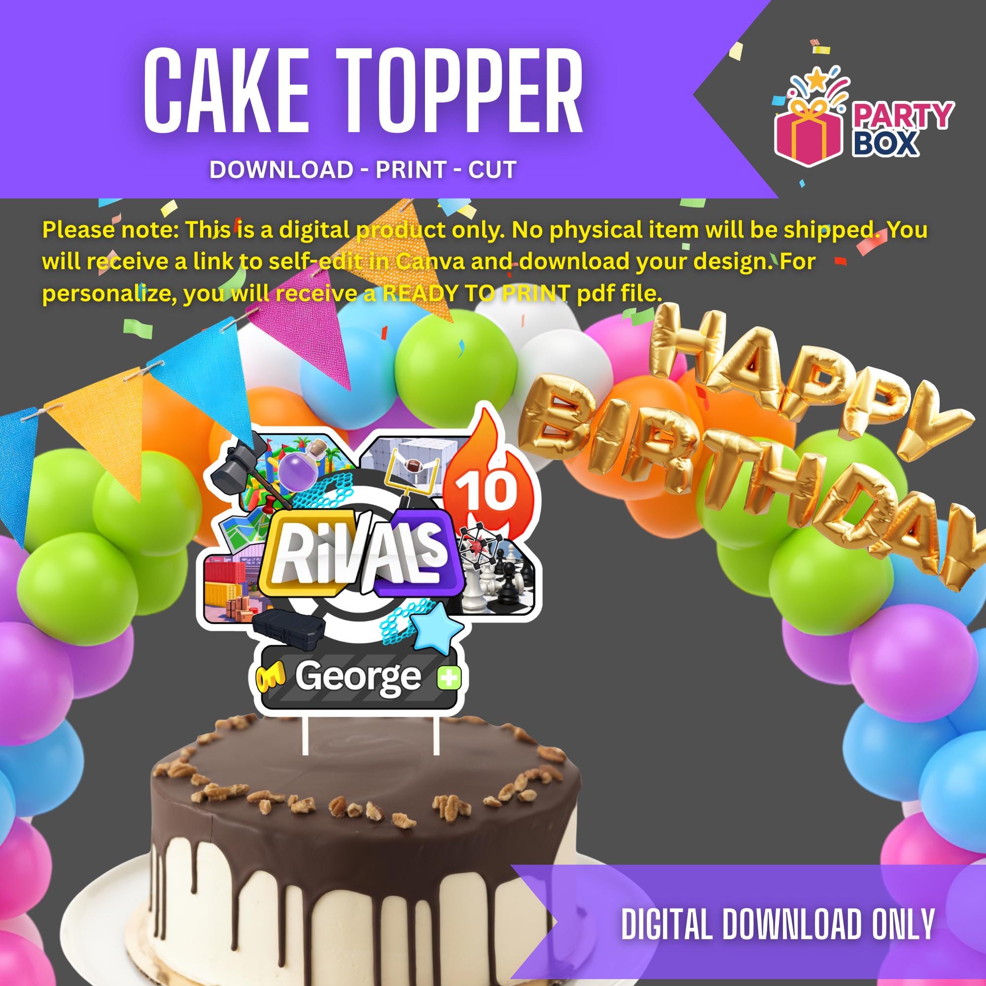 Roblox Rivals V3 Cake Topper: Gamer Birthday Party (editable Canva ...