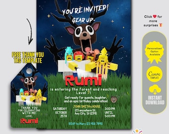 99 Nights in the Forest Birthday Invitation: Gamer Adventure, Editable Canva Template (Digital Download)