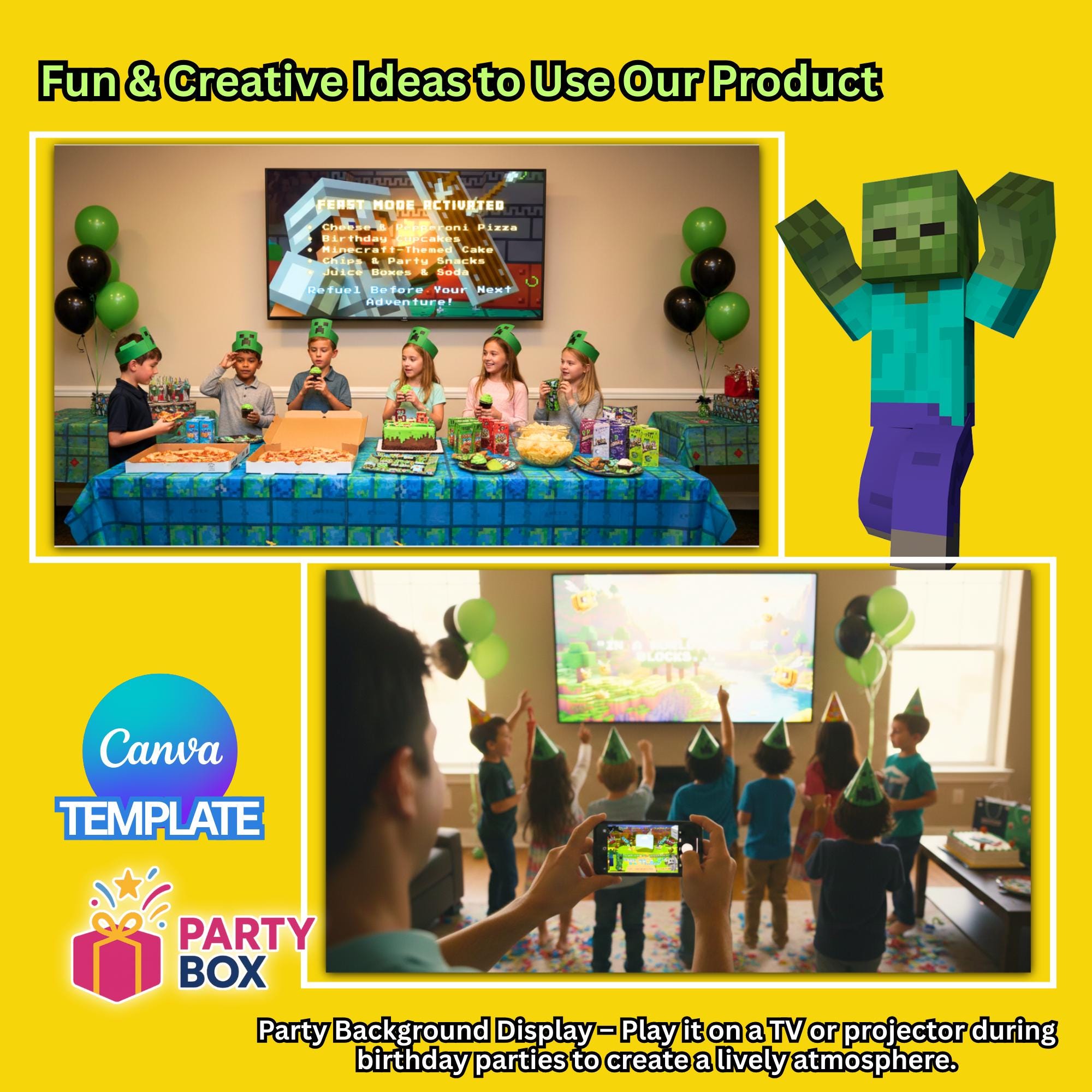 Minecraft Video Backdrop Minecraft Video Backdrop | Ender Dragon Birthday Party TV Background ...
