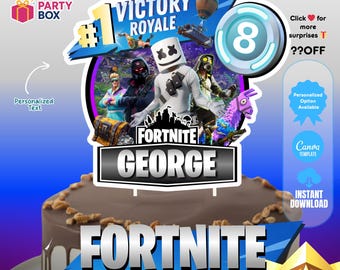 Battle Royale Gamer Cake Topper – Editable DIY or Personalized Gamer Party Decoration