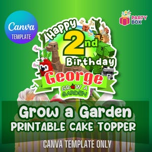 Editable Grow a Garden Cake Topper: Game Blox Party (Canva Template, Digital Download)