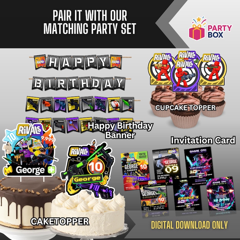 Roblox Rivals Geburtstagsbanner | Printable Party Dekoration | Digitaler PDF Download in den Formaten 18 x 22 cm Bild 8