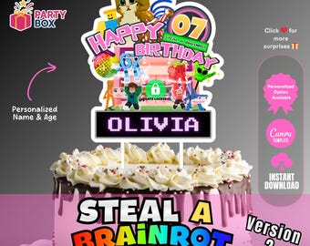 Steal a Brainrot-taarttopper: verjaardagsfeestje meisjesthema (bewerkbare canva-sjabloon)