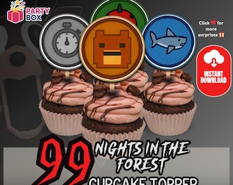 99 Nights in the Forest Cupcake Toppers | 24 Printable Party Circles | Digital Birthday Decoration 2.5x2.5"
