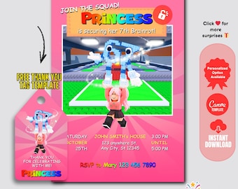 67 Steal a brainrot Birthday Invitation: Gamer Adventure, Editable Canva Template (Digital Download) Girl Version