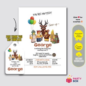 99 nätter i skogen födelsedagsinbjudan: Speläventyr, redigerbar Canva-mall (digital nedladdning)