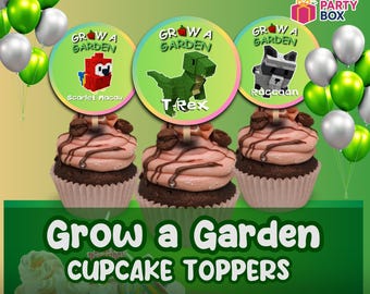 Wachsen ein Garten Cupcake Toppers | Druckbare Party Kreise | Digital Geburtstag Dekoration 6x2,5cm