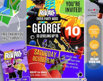 Roblox Rivals Birthday Invitation | Gamer Party, Level Up (5x7 Editable Canva Template)