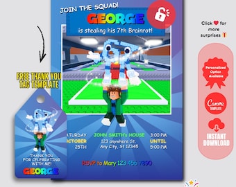 67 Steal a brainrot Birthday Invitation: Gamer Adventure, Editable Canva Template (Digital Download)