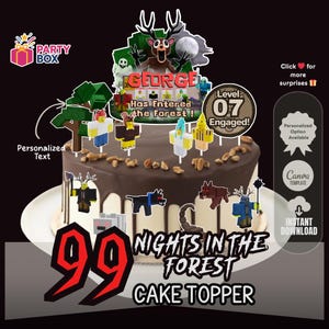 99 Nights in the Forest Cake Topper: Gamer-Geburtstagsparty (editierbares Canva Template)