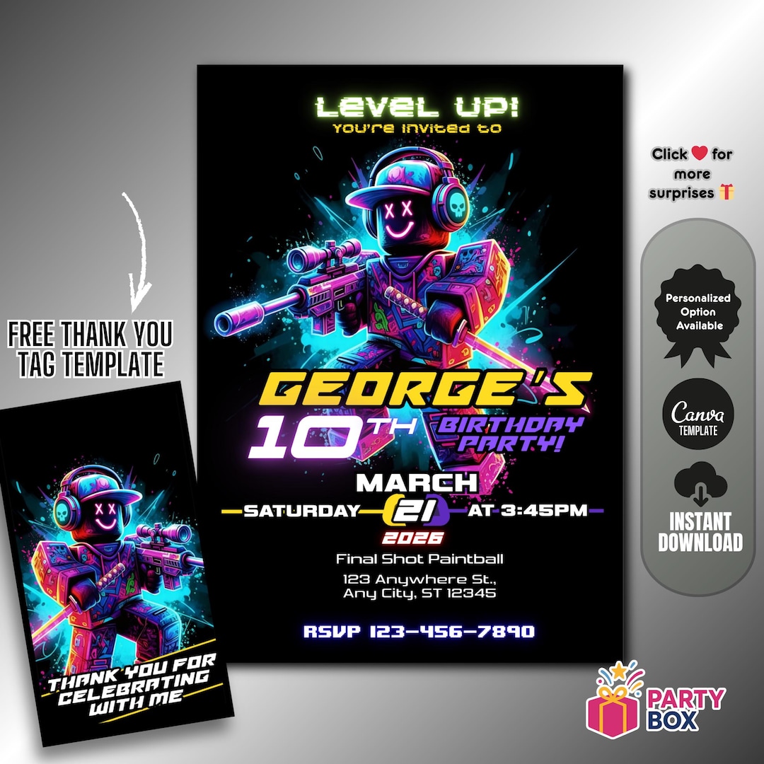 Roblox Rivals Neon Birthday Invitation Editable Canva Template | Gamer ...