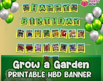Wachsen Sie einen Garten alles Gute zum Geburtstagbanner | Druckbare Blumendekoration Party | Digitaler PDF Download in der Größe 18 x 22 cm