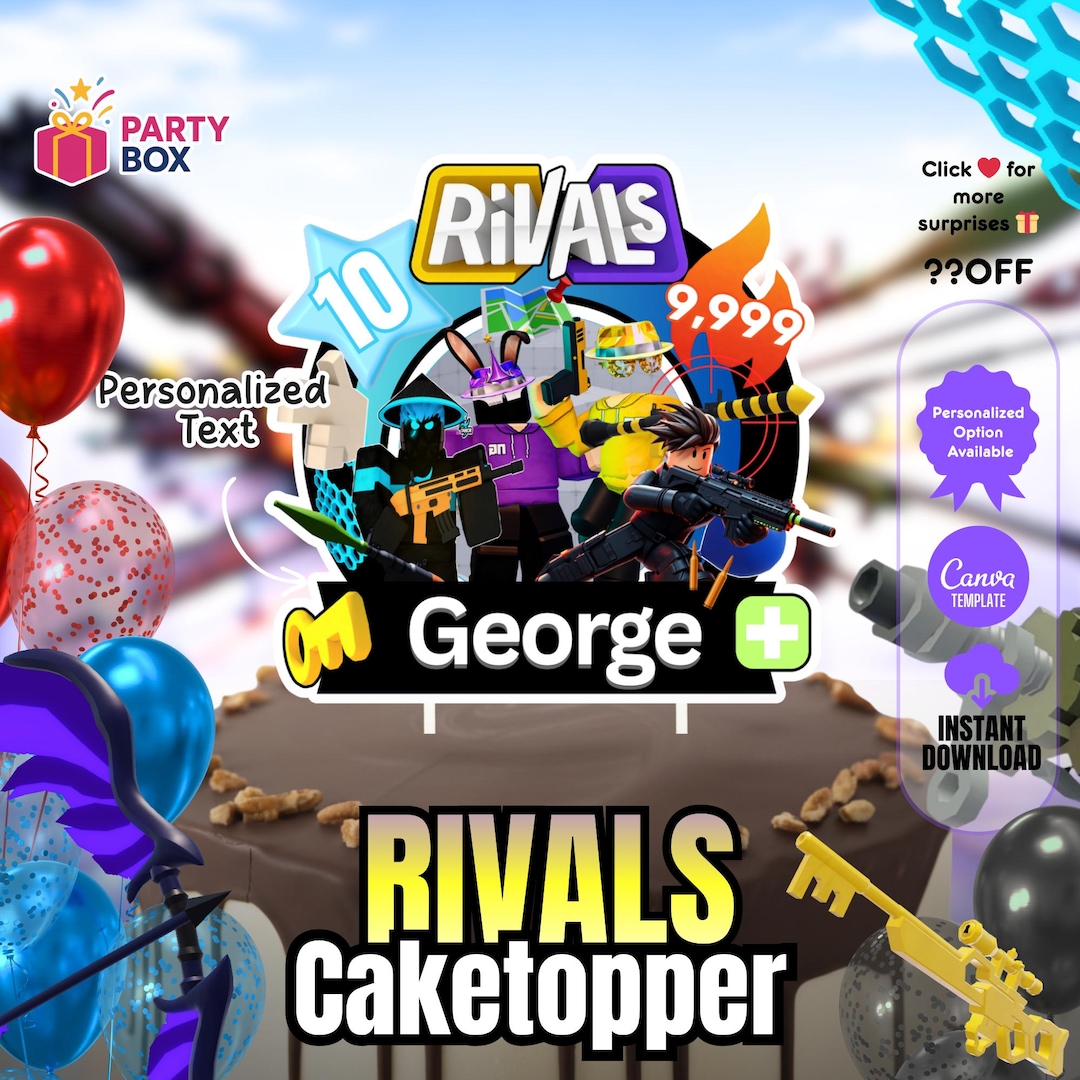 Roblox Rivals Cake Topper: Boy Gamer Birthday Party (editable Canva ...