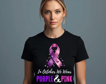 Pink Purple Ribbon Breast Cancer Awareness PNG, Butterfly, Digital Download