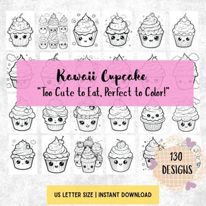 Kawaii Cupcake Coloring Pages Bundle – 130 Cute Dessert Printable Sheets for Kids, Teens & Adults | Instant Download