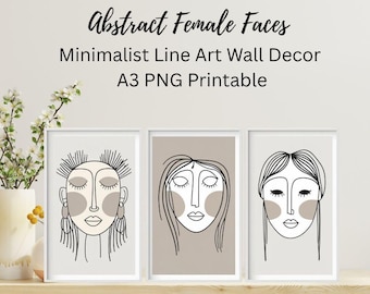 Abstract Female Faces – Minimalist Line Art Wall Decor | A3 PNG Printable