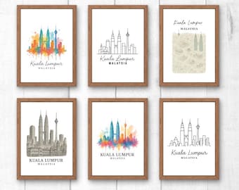 Kuala Lumpur Skyline Art Print Set: Malaysia Cityscape