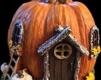 Ceramic lighted pumpkin house Autumn Halloween