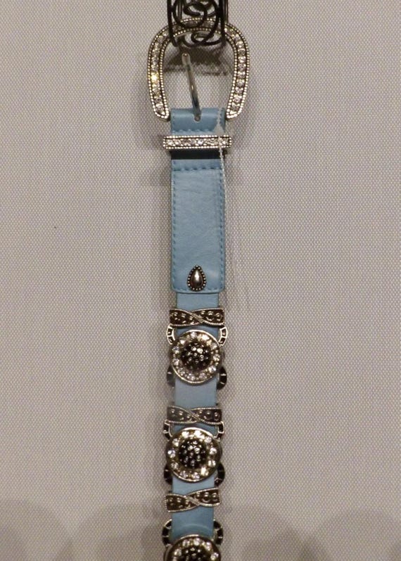 Christine Alexander Turquoise Rhinestone Leather Belt Size Small Western Rodeo VTG CHRISTINE ALEXANDER TURQUOISE W/RHINESTONES Black  main image 3