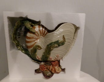 Große Fitz and Floyd Oceana Nautilus Conch Shell Schüssel Vase Krug NEU