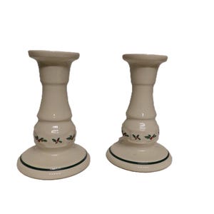 Pair Longaberger Candlesticks Holly Christmas