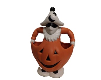 Dept 56 Halloween Jester Harlequin Ghost Planter Candy Dish RARE