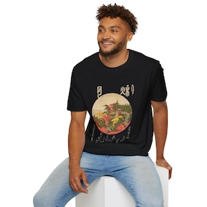 Japanese Style Art Flower Ukiyo-e Unisex Softstyle T-Shirt, Men Women Organic Cotton Tee, Traditional Asian Design Top, Oriental Graphic Tee