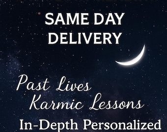 May include: An image with a dark blue starry background features white text promoting astrology readings. Text includes "Full Birth Chart," "Astrology Reading," and "Same Day Delivery." Additional text mentions "Past Lives" and "Karmic Lessons."