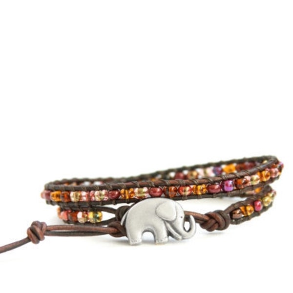 Amber GOOD LUCK ELEPHANT leather wrap bracelet