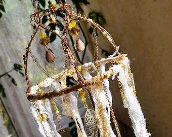 Romantic Coquette Room Decor - Elegant Wind Chime adorned with White Lace and Beads