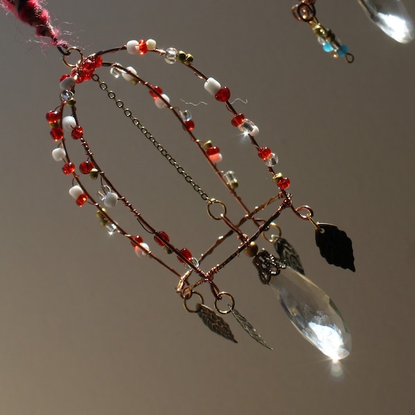 Red Mini Chandelier Crystal Suncatcher, Elegant Miniature Light Catcher Gift for Boho Decor, Beaded Lampshade Pendant for Fairy House