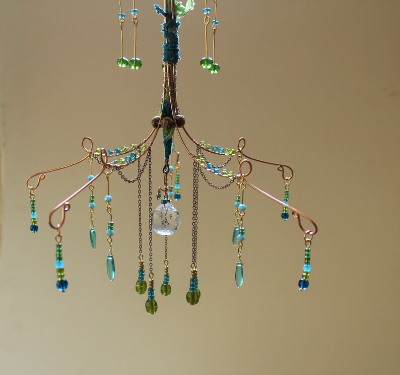 Beaded Chandelier Suncatcher for Therapy Office Decor Light Blue and