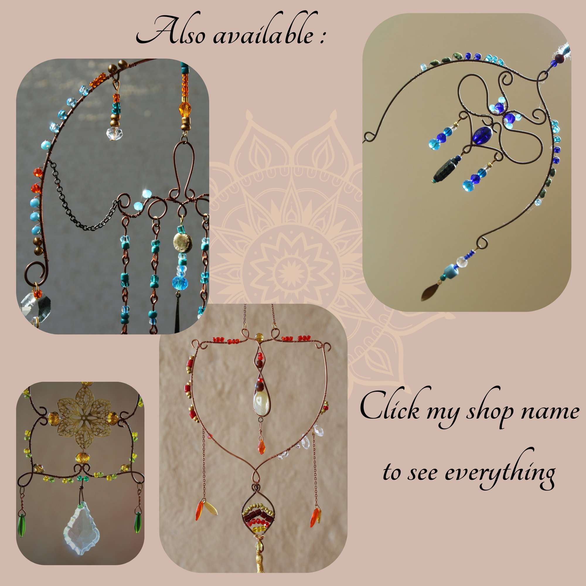 Home Protection Amulet, Wire Sun Catcher, Beaded Wall Decor