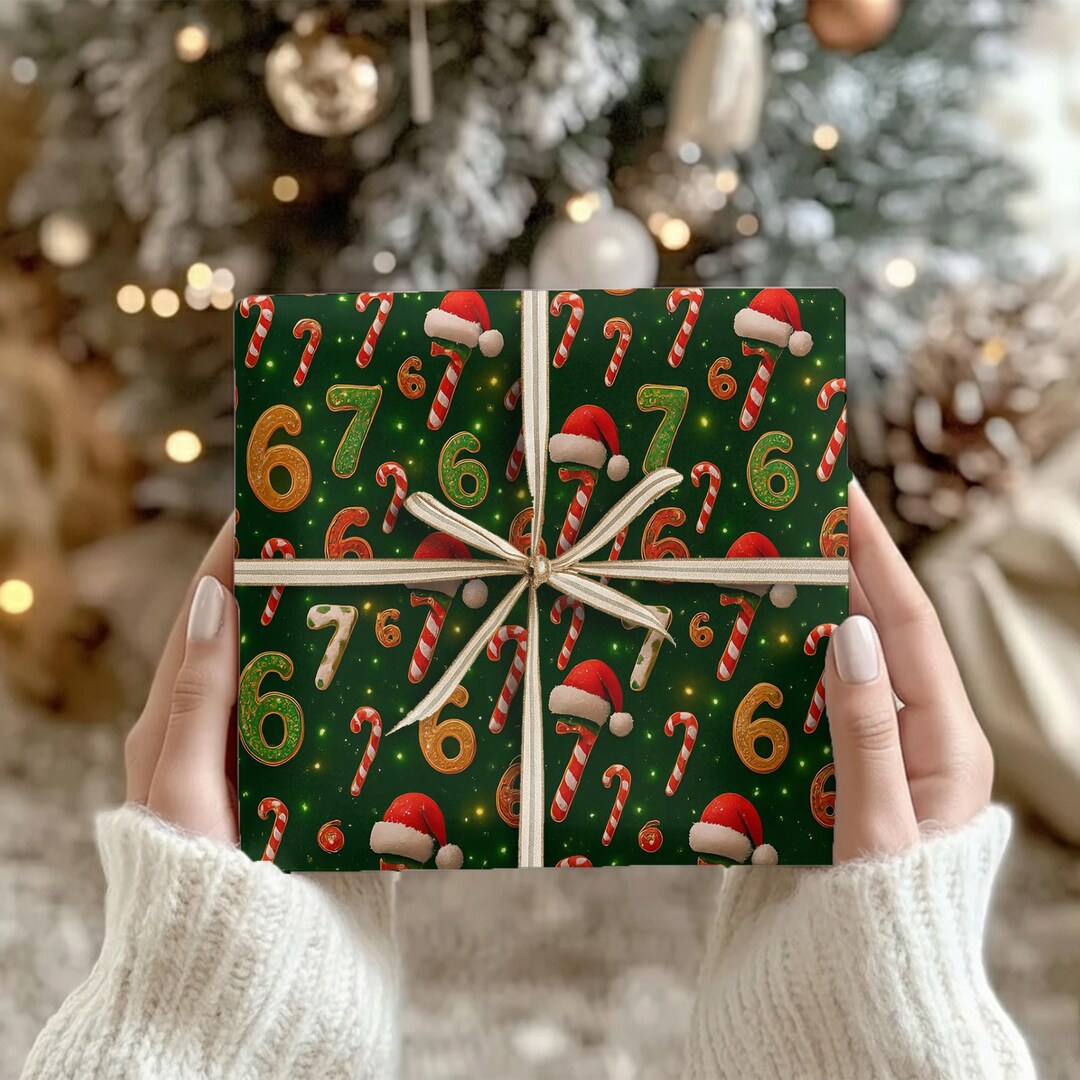 Funny '6 7' Meme Christmas Wrapping Paper: Santa Hats, Candy Canes - Etsy