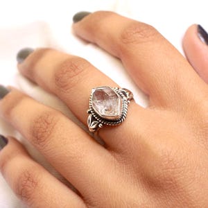 Natürlicher Herkimer Diamant Ring, 925 Sterling Silber, Handgemachter Ring, Rauer Herkimer Diamant Ring, kostenloser Versand, Boho Ring Weihnachtsgeschenk