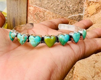 Kingman turquoise armband, handgemaakte hartvormige armband, 925 sterlingzilver verstelbare sieraden***