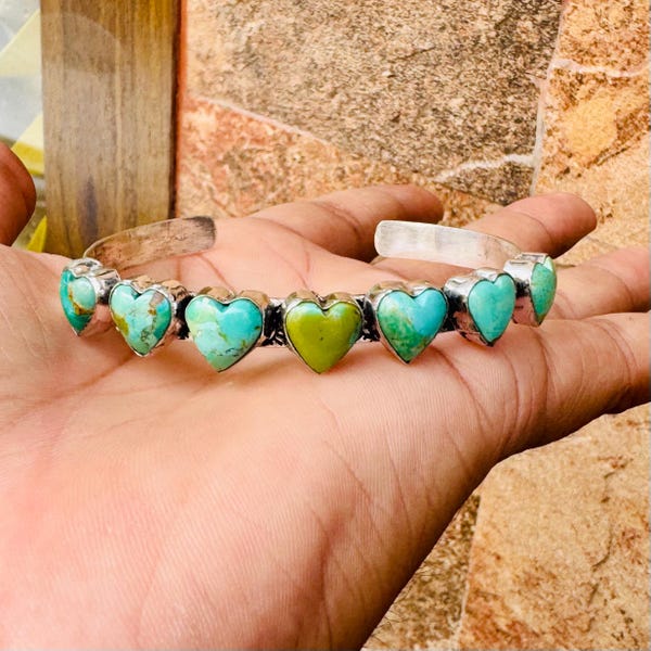 Bransoletka Kingman Turquoise, ręcznie robiona bransoletka w kształcie serca, srebro próby 925, regulowana biżuteria***