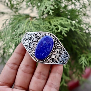 Natural Lapis Lazuli Bangle, Handmade Bangle, Oval Lapis Lazuli  , Natural Lapis Lazuli, 925 Sterling Silver Jewelry, Designer Bangle,