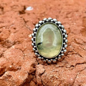 Natural Prehnite Ring, Prehnite Jewelry For Her, Statement Ring ,Women Prehnite Band Ring, 925 Silver Ring, Everyday Ring, Gift for Wedding