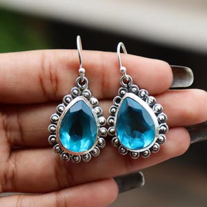Blue Topaz Earring, Pear Gemstone, Handmade Jewelry, 925 Sterling Silver Earing, Designer Earring, Natural Topaz, Drop Earring, Gift Her***
