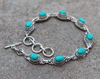 Natural Turquoise  Bracelet, 925 Sterling Silver, Gift For Love, Anniversary Gift, Handmade Bracelet, Gemstone Bracelet, Birthday Gift