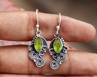 Natürlicher Peridot Ohrring, 925er Silber Ohrring, Designer Ohrring, handgemachter Schmuck, Statement Ohrring, Weihnachtsgeschenk, Marquise Stone Ohrring