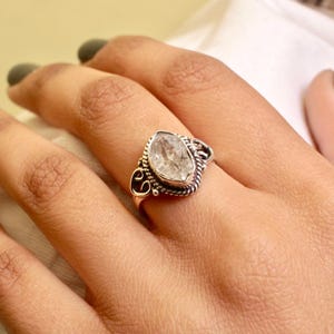 Natural Herkimer Diamond Ring, Herkimer Diamond Ring,  Free Shipping, Boho Ring  Christmas Gift, 925 Sterling Silver, Handmade Ring, Rough