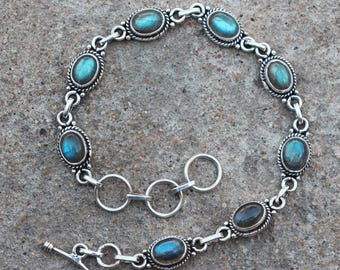 Labradorite Bracelet, 925 Sterling Silver, Gift For Love, Anniversary Gift, Handmade Bracelet, Gemstone Bracelet, Birthday Gift