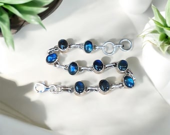 Luxurious Labradorite Bracelet, Natural Gemstone, Beautiful Bracelet, Oval Stone Bracelet, Handmade Bracelet, 925 Sterling Silver Bracelet