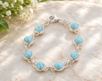 Stylish Larimar Bracelet, Women Bracelet, New Collection, Beautiful Bracelet, Handmade Bracelet, 925 Sterling Silver Bracelet, Boho Bracelet